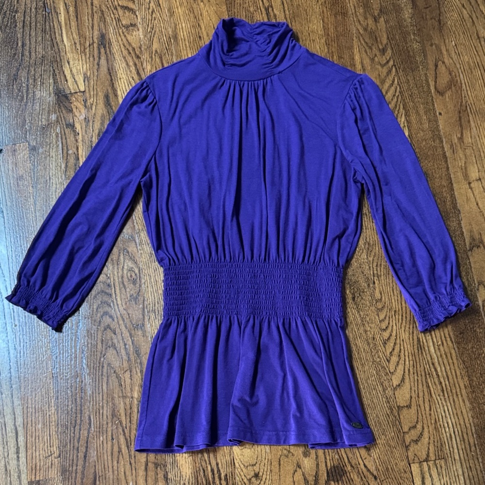 Purple Mock Neck Blouse Top